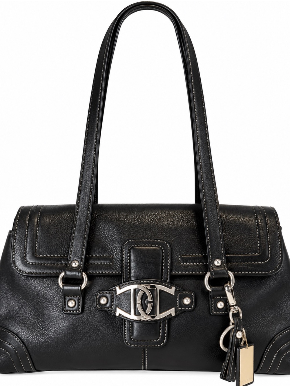 Etienne Aigner Vintage Black Leather Shoulder Bag with Silver Hardware